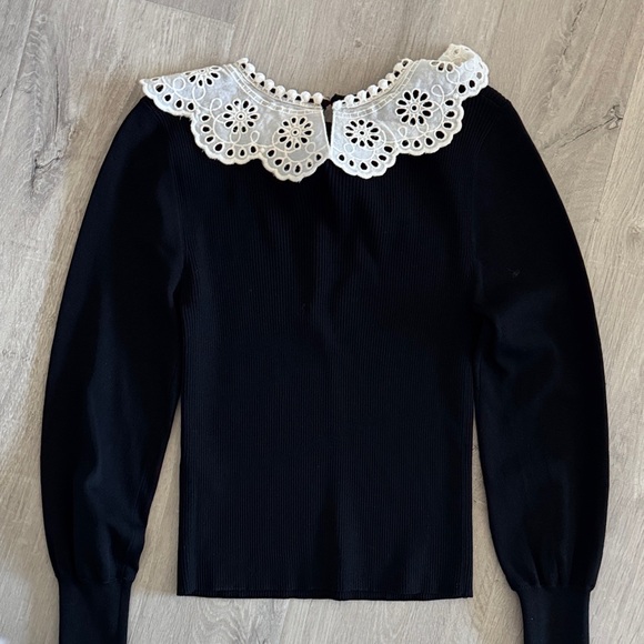 Zara Black Top with Cream Lace Bib Collar bow - Picture 8 of 10